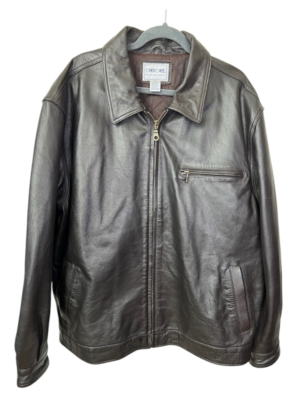 Vintage 80’s 90’s Cherokee Dark Espresso Chocolate Brown Leather Jacket Size XXL